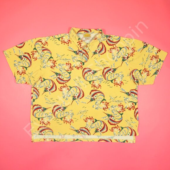 Reyn Spooner Polo Shirt Mens XL Yellow Nautical Marlin Fish Vintage 80s Pique - Picture 2 of 6